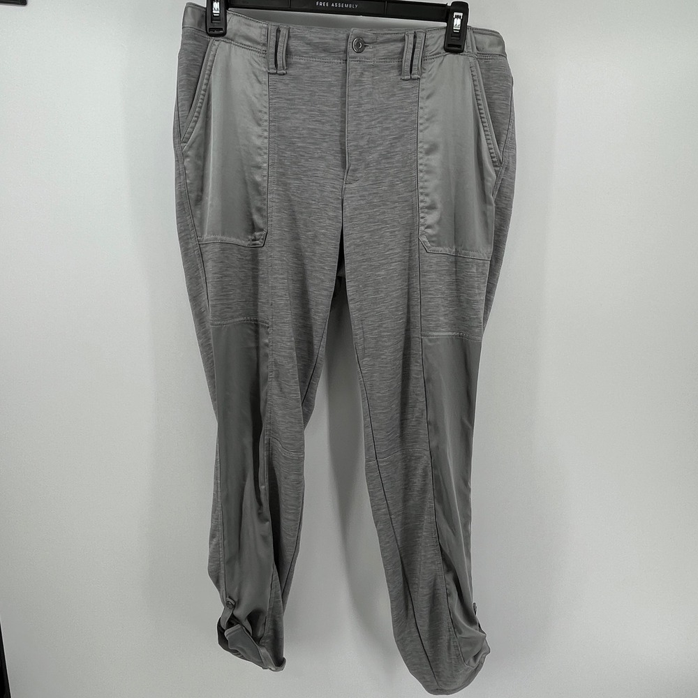 White House Black Market WKND The Straight Crop Gray Satin Trim Pants Size 12 - Picture 2 of 11
